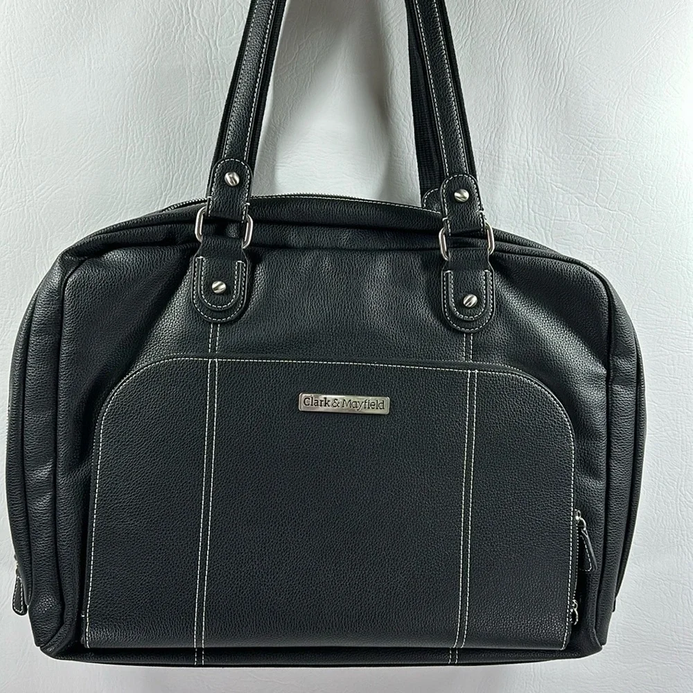 Clark & Mayfield Black Leather Laptop Bag